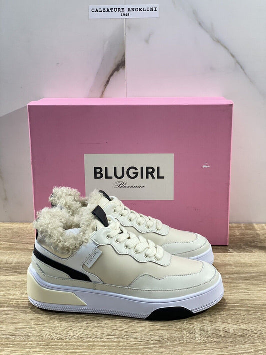 Blugirl Blumarine Donna sneaker Wow Pelle White Fur Inside casual shoes woman 38