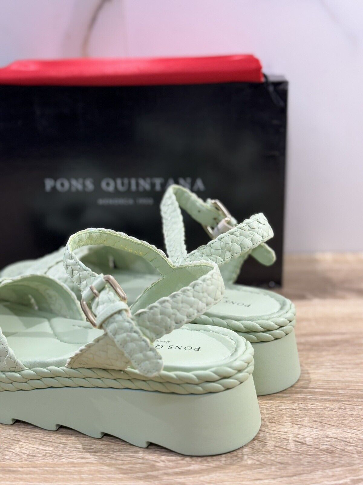 Pons Quintana Sandalo Donna Alexia    Pelle Verde  Handmade Zeppa 40