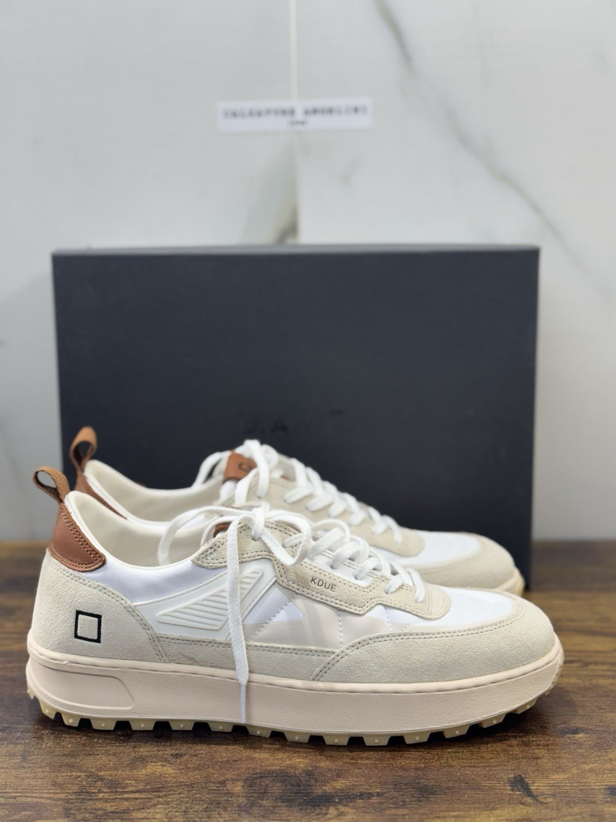 D.A.T.E Kdue BASIC  Sneaker Pelle Bianco Wood Casual Uomo 41