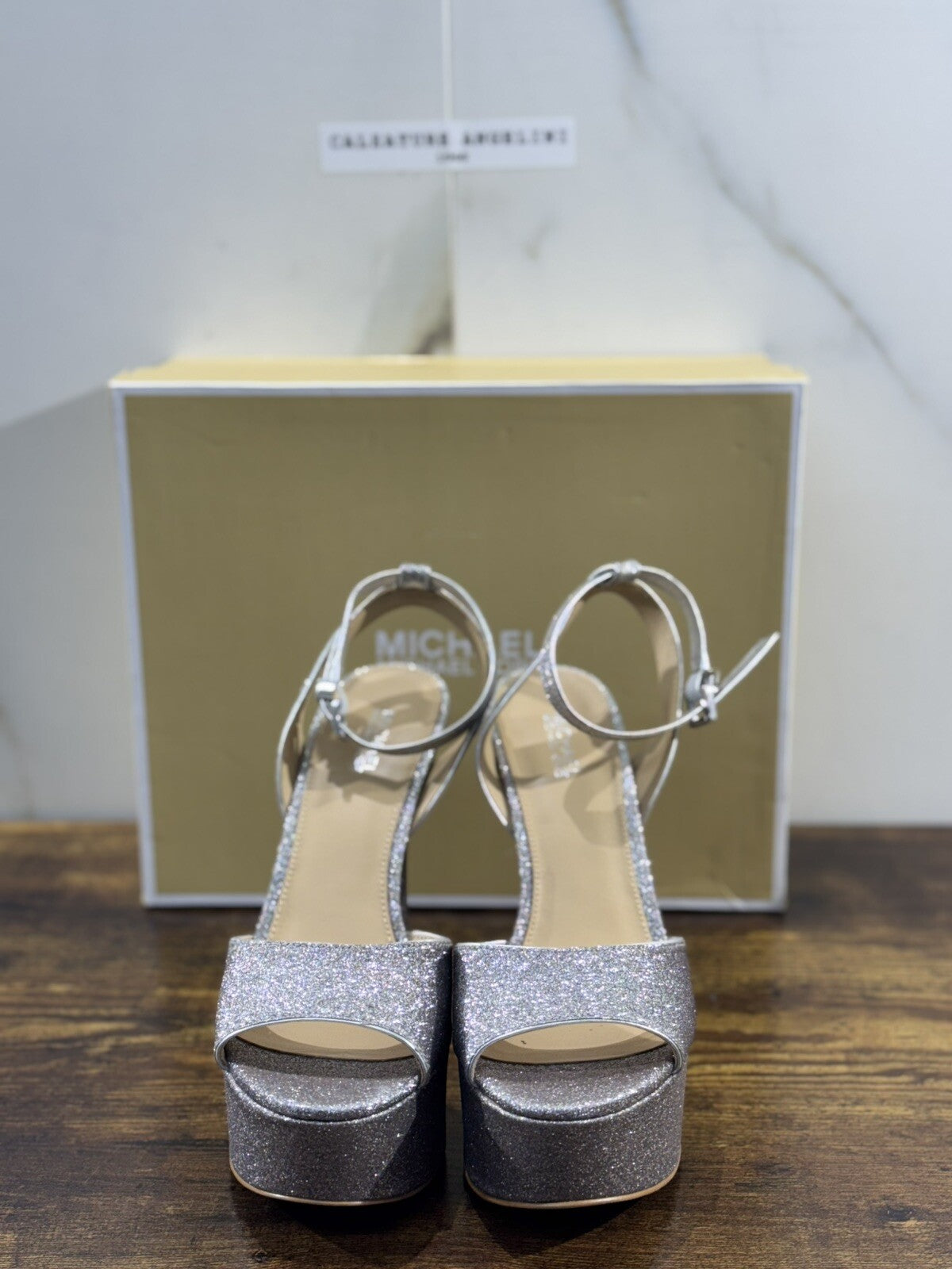 Michael Kors Jenson Platform Sandal Silver Black Casual Sandal 40
