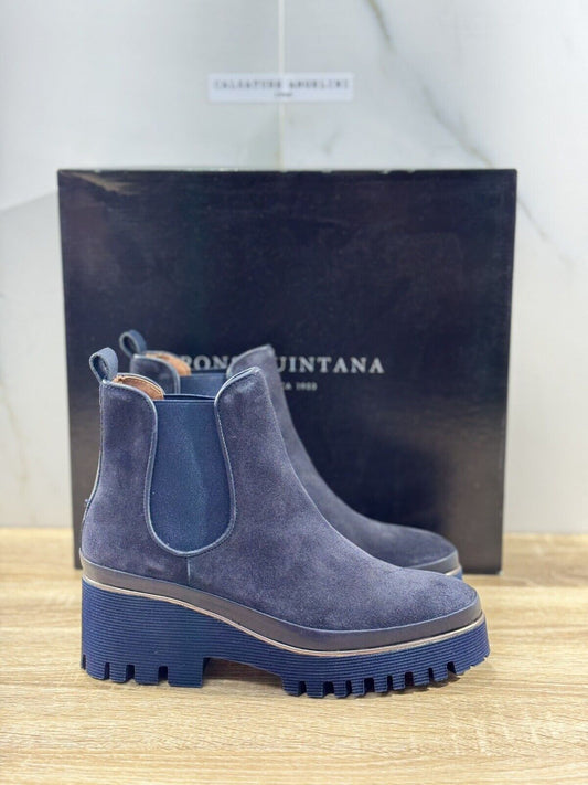 Pons Quintana Stivaletto Donna Carm B Suede Blu  Zeppa  Luxury Boot 37