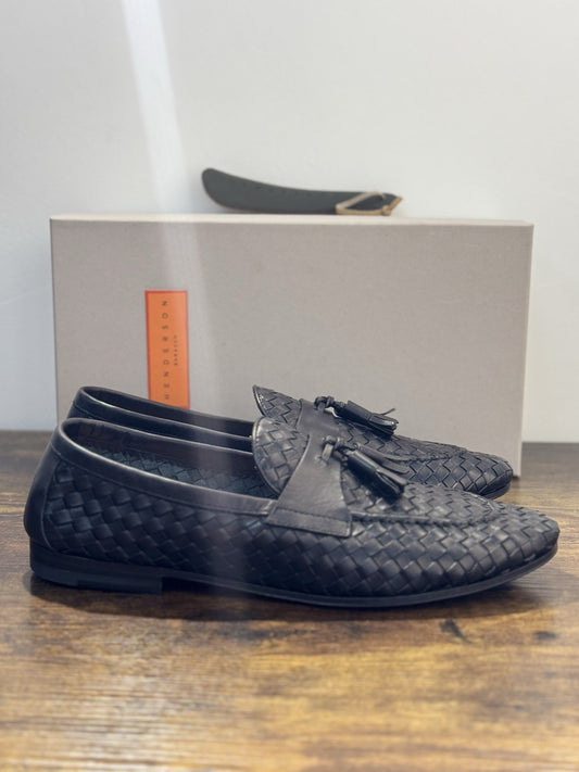 Henderson Baracco Mocassino Intrecciato Tassel Pelle Nero Casual Uomo 43.5