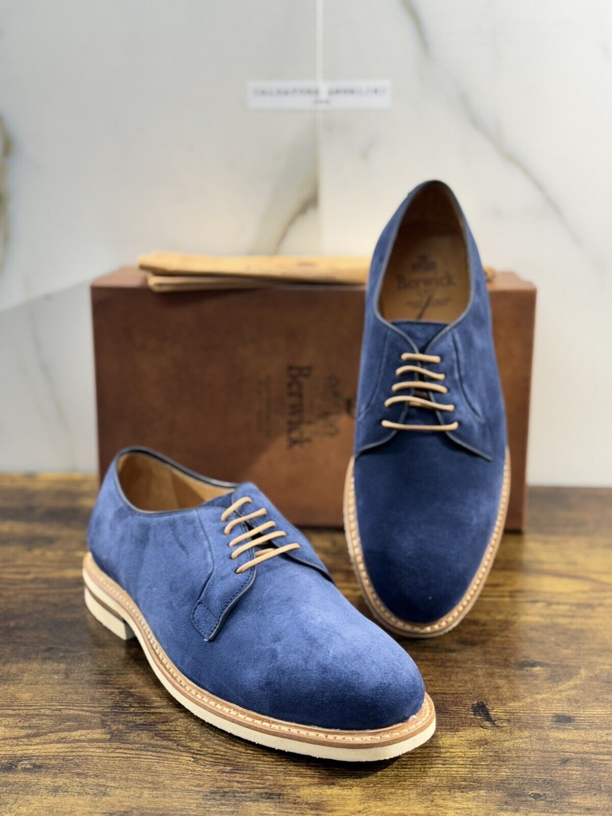 Berwick 1707 Derby Uomo Suede Blu Fondo Vibram Casual Men Shoe 45