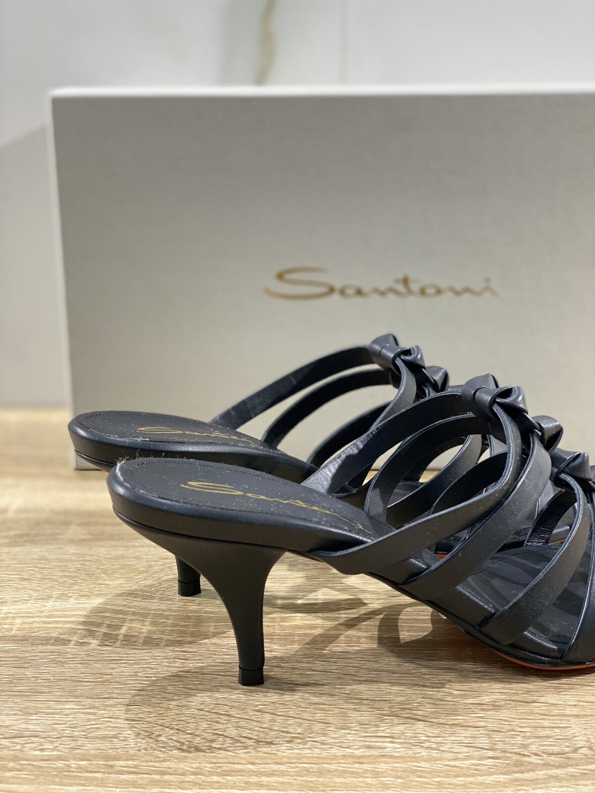 Santoni Sandalo Donna In Pelle Nera Luxury Woman Sandal Santoni 41