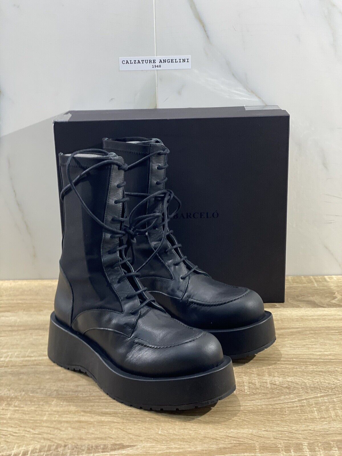 Paloma Barcelo’ Anfibio Combat donna Lamar pelle nera luxury Boot 40