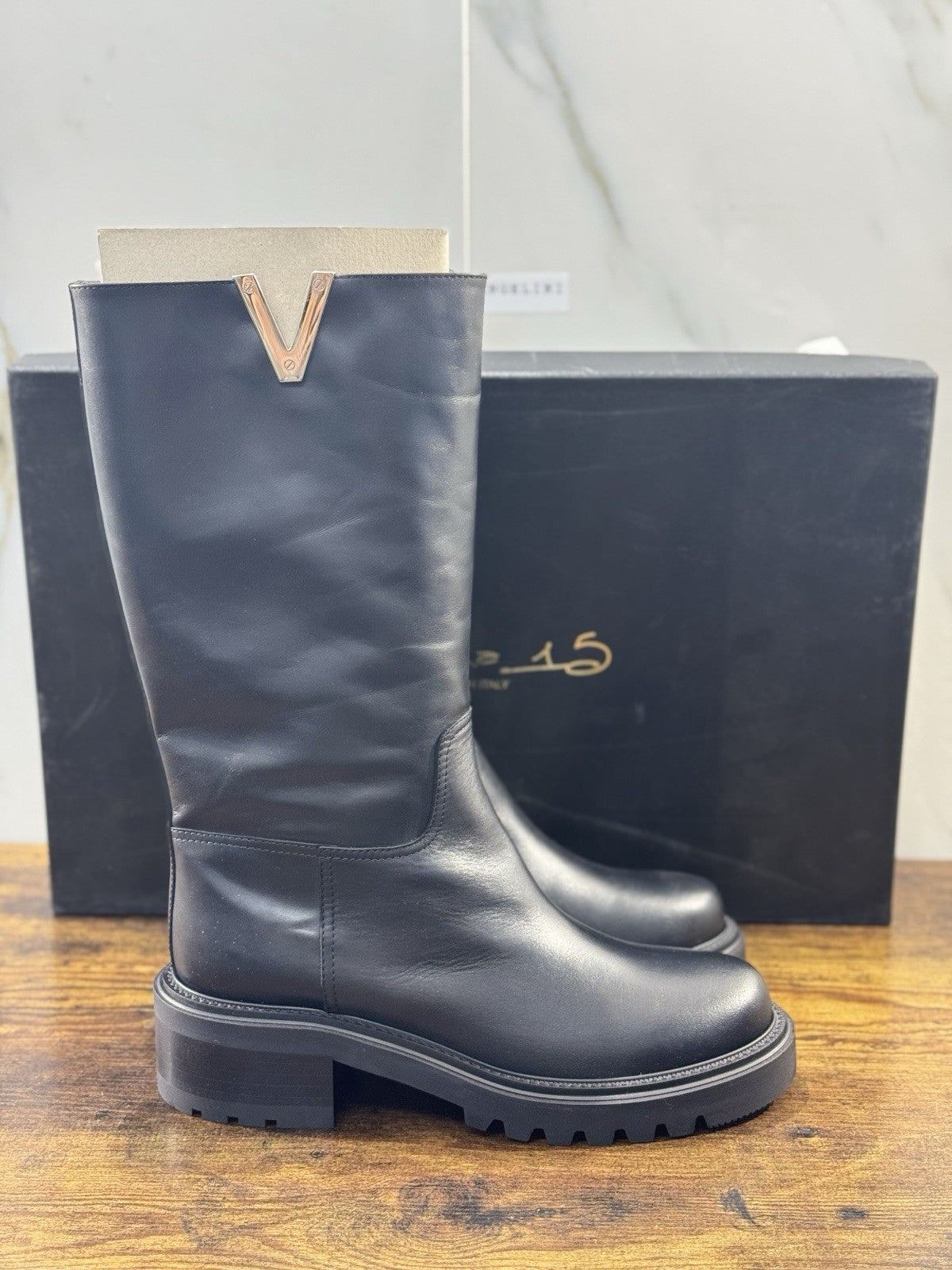 Via Roma 15 Biker  Donna Nero Pelle Nero V Logo 41
