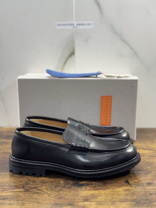 Henderson Baracco Mocassino Pelle Nero Luxury Handmade Commando Uomo 42