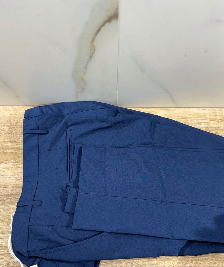 Entre Amis Napoli Pantalone Uomo  Sartoriale Fresco Lana Blu Fatto A Mano 38