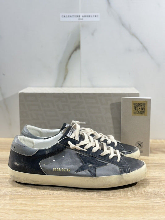 Golden Goose Sneaker Uomo Super Star Nero Grigio  Pelle Luxury Men Sneaker 46