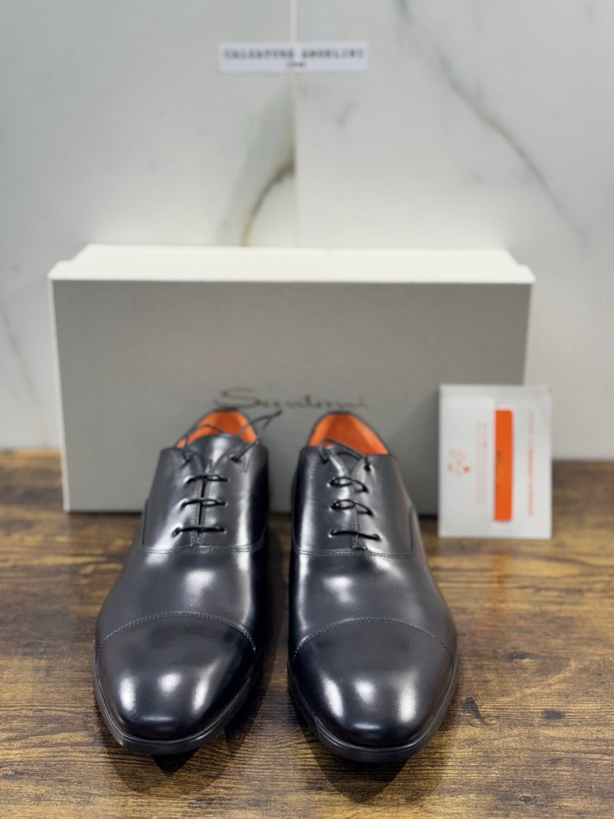 Santoni Stringata Oxford Pelle Nero  Luxury Santoni Scarpa Uomo 45.5