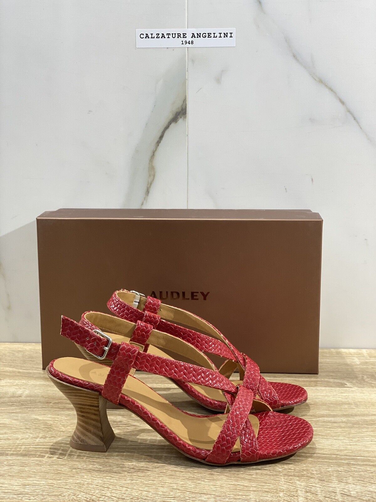 Audley London Sandalo Donna In Pelle Rossa Con Tacco 41