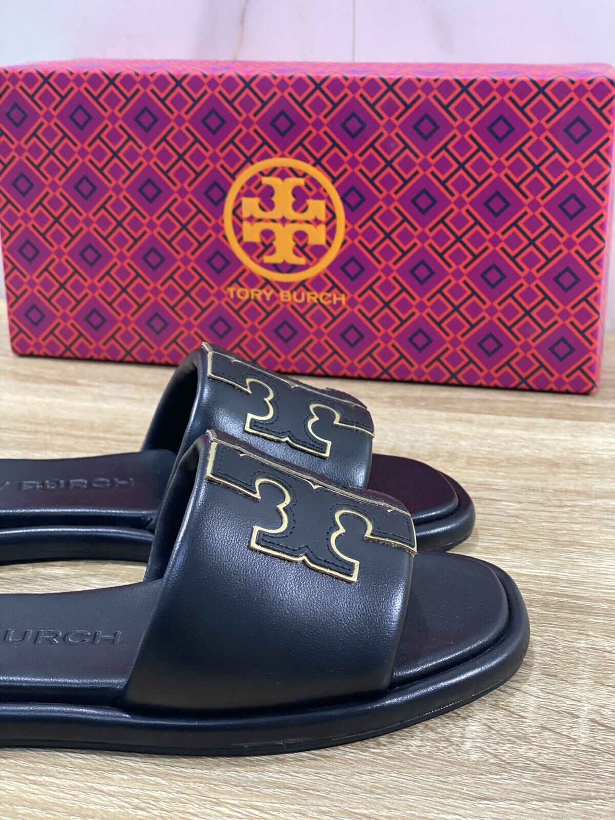 Tory Burch Doublet Sport Slide Sandal In Pelle Nera Luxury Woman Shoe 36.5