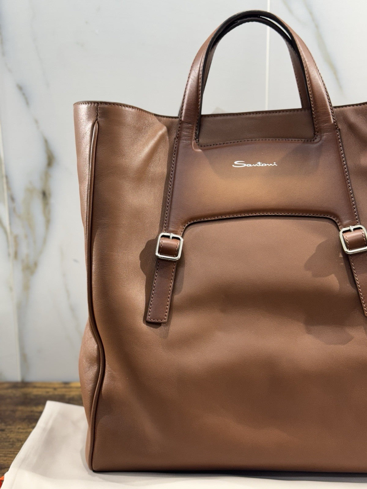 Borsa Santoni Uomo  Double Shopping  In Pelle Cuoio  Luxury Men Bag Santoni