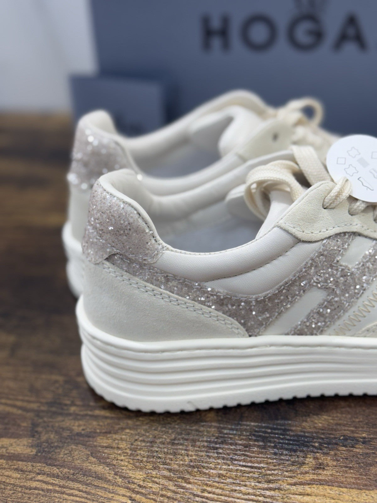 Hogan H630 Sneaker Pelle Casual Beige Glitter    Hogan Scarpe Donna 38