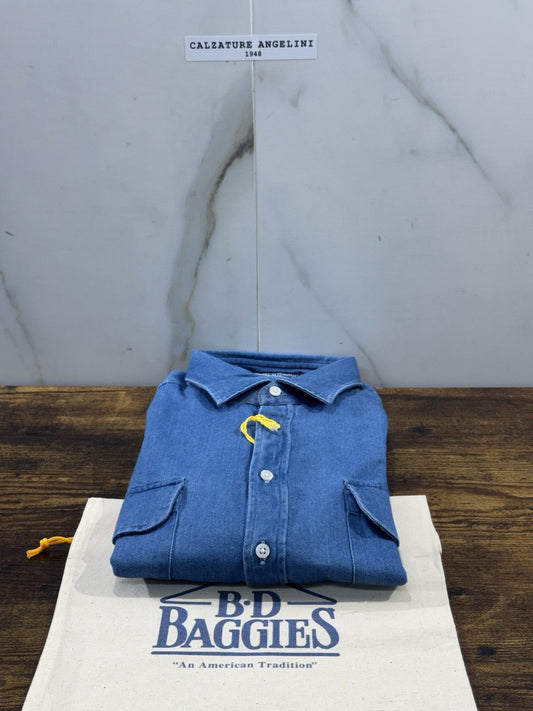 B.D BAGGIES CAMICIA BRADFORD  SPIGATA IN DENIM BLU AMERICAN ICON UOMO XL