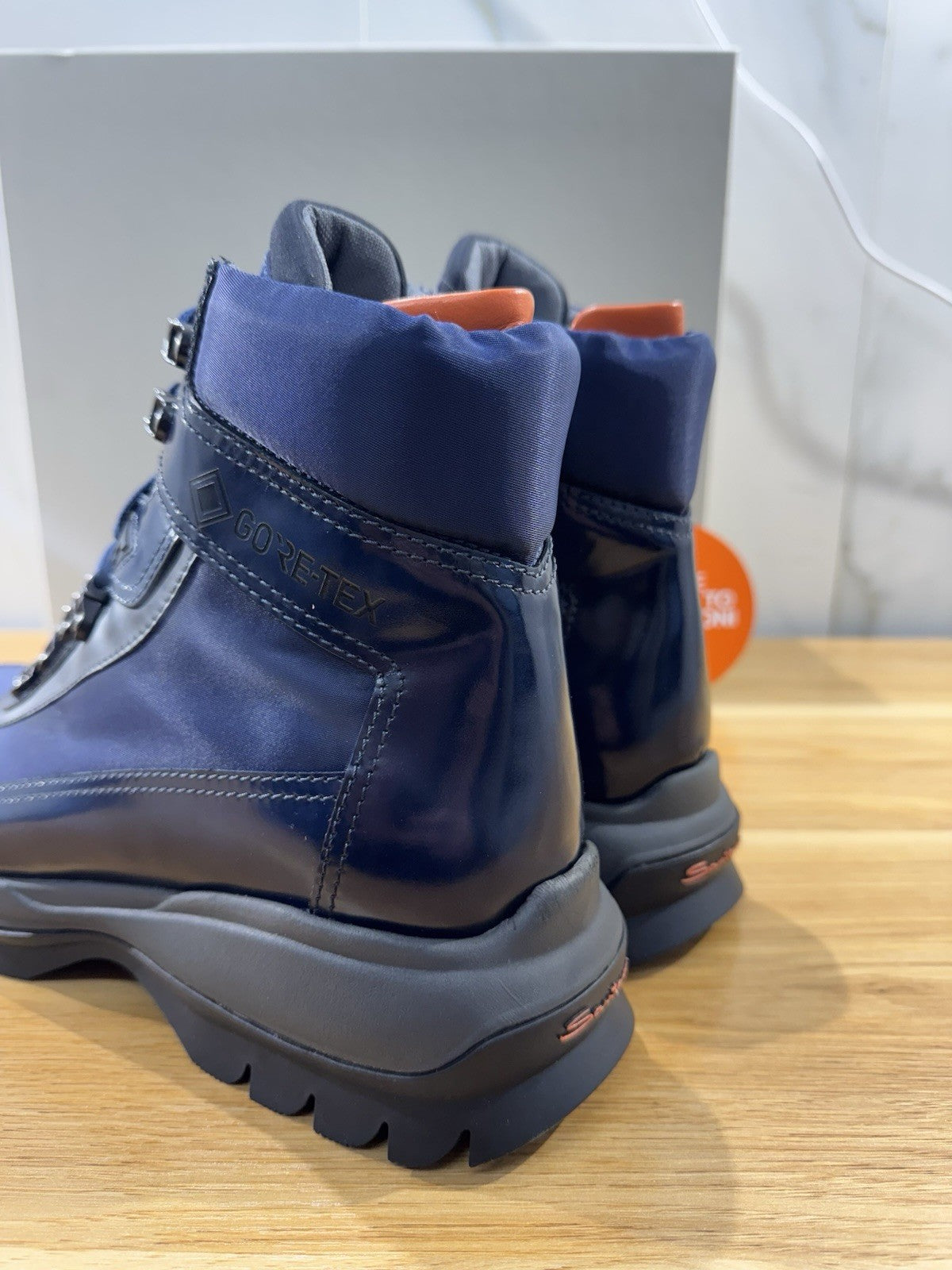 Santoni Mountain Boot Uomo Pelle Blu  Gore Tex System Luxury Men Boot 41