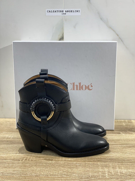 See By Chloe’ Texano Hanna cowboy pelle Nera luxury boot woman 37