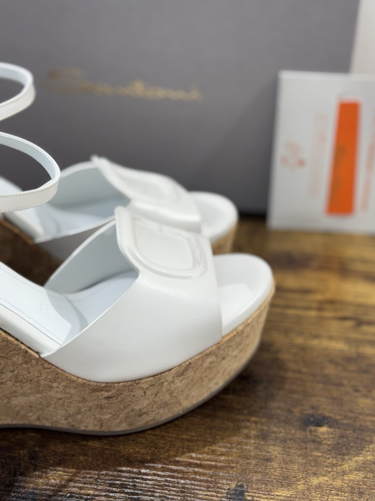 Santoni Sandalo Zeppa Vero Sughero Pelle Bianca   Luxury Santoni Scarpe Donna 38