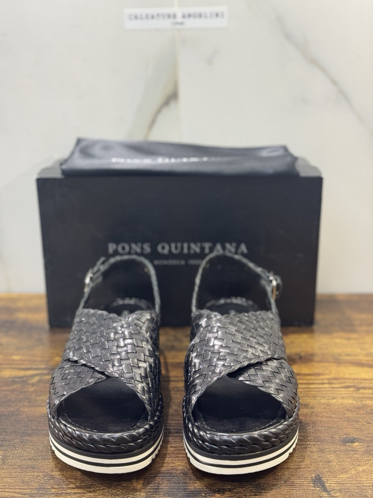 Pons Quintana Sandalo Milan Donna   Pelle Nero    Handmade Con Zeppa 39
