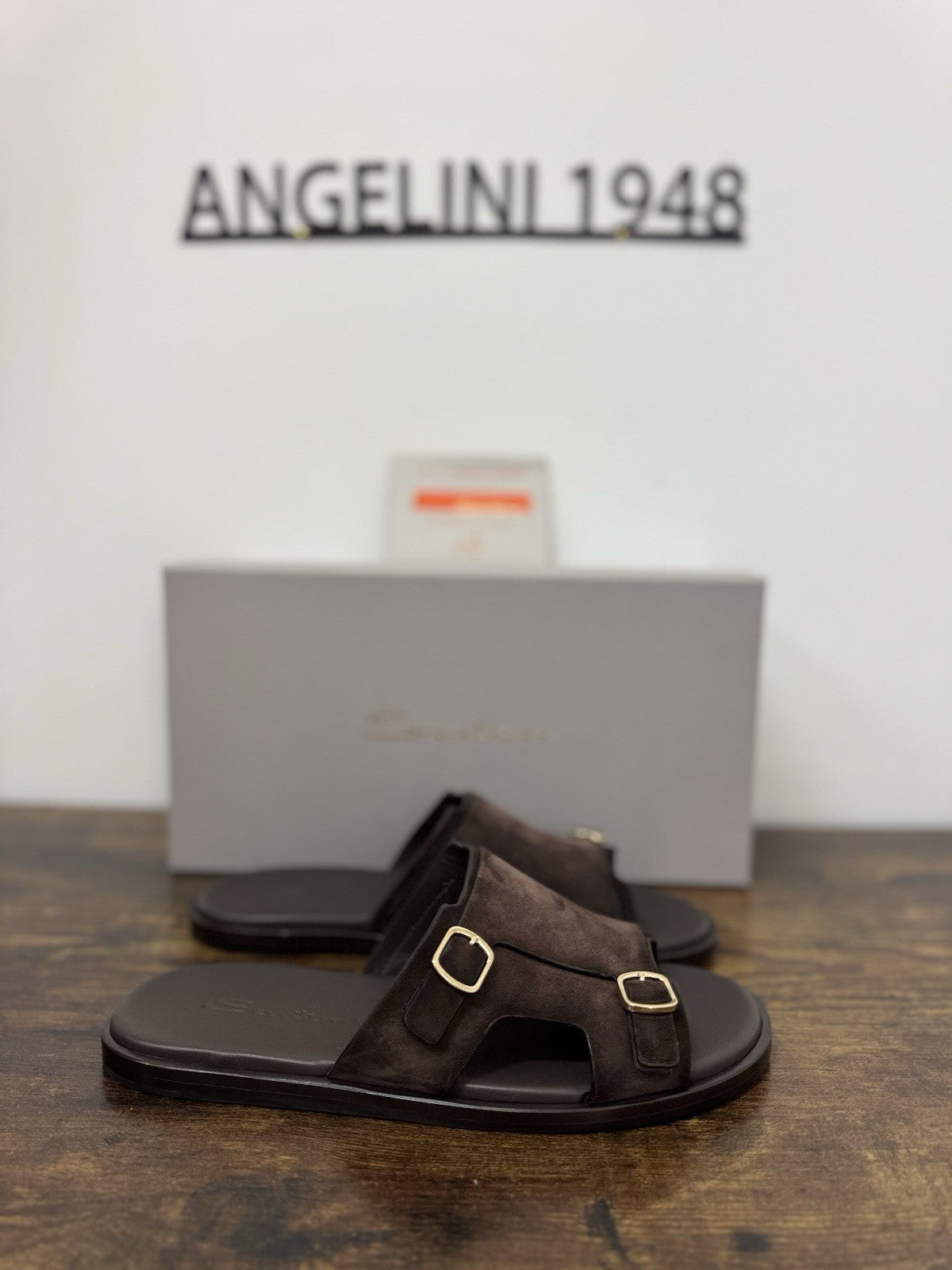 Santoni Sandalo Double Buckle Suede Marrone Luxury Santoni Sandalo Uomo 41.5