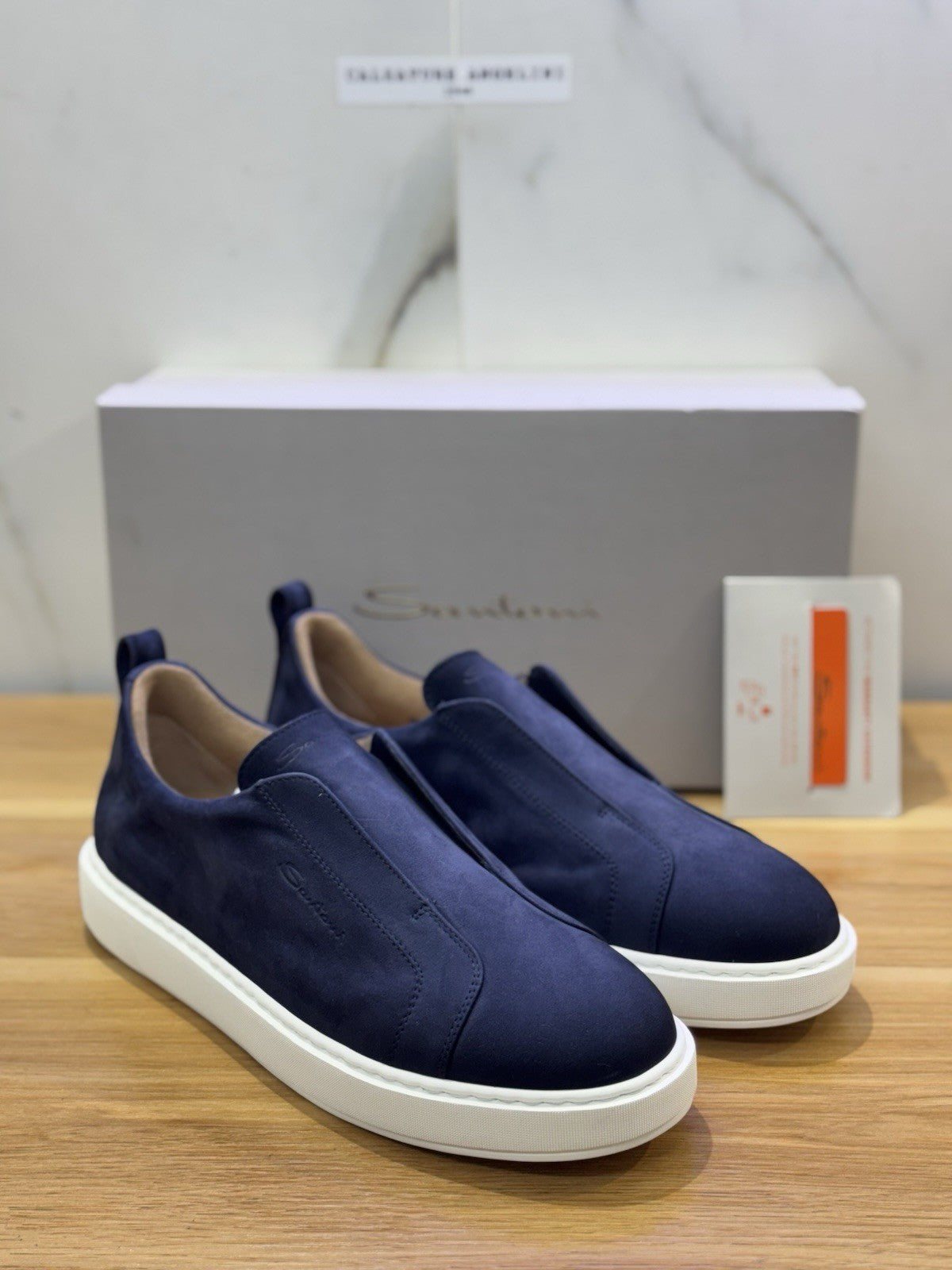 Santoni Slip On No Lace Sneaker  Suede Blu  Luxury Santoni Scarpa Uomo 42.5