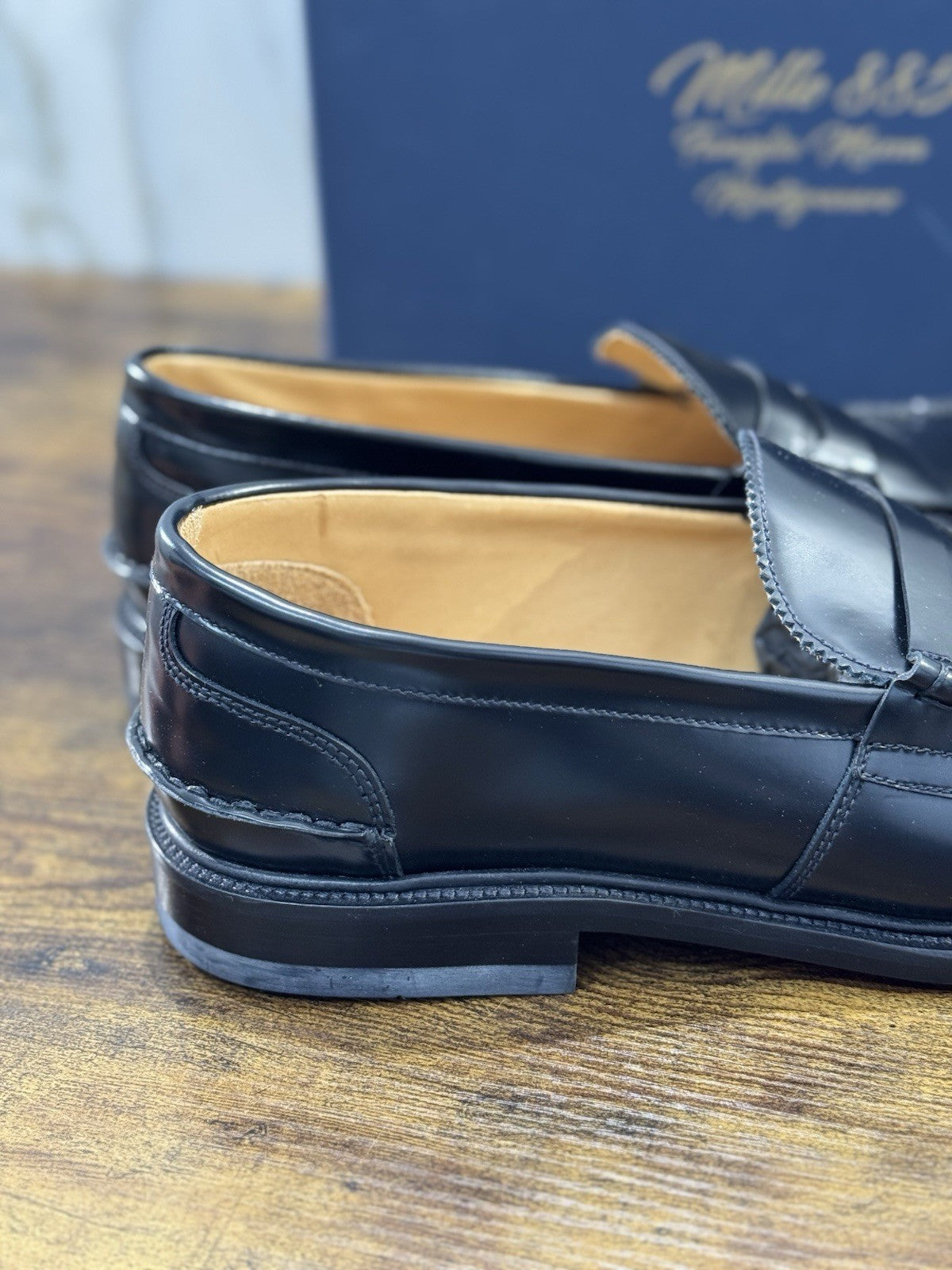 Mille 885 Mocassino Pelle Nera Fondo Cuoio  Fatto A Mano In Italia Uomo 45