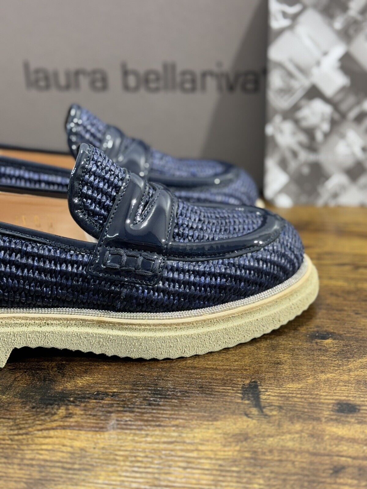 Laura Bellariva Mocassino Donna Blu Pelle E Raffia Extra light 35