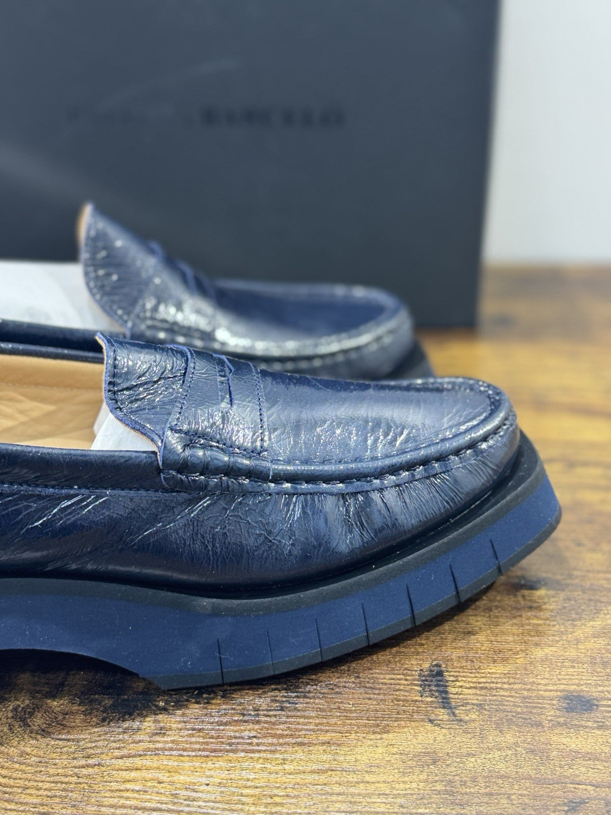 Paloma Barcelo’ Mocassino  Feather   Pelle Blu     Casual Loafer Donna 41
