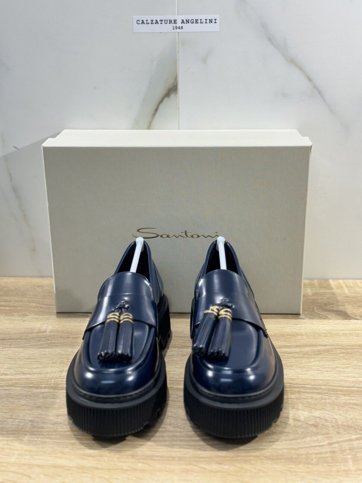 Santoni Mocassino  Donna In Pelle Blu  Luxury Santoni Casual Loafer Logo 39