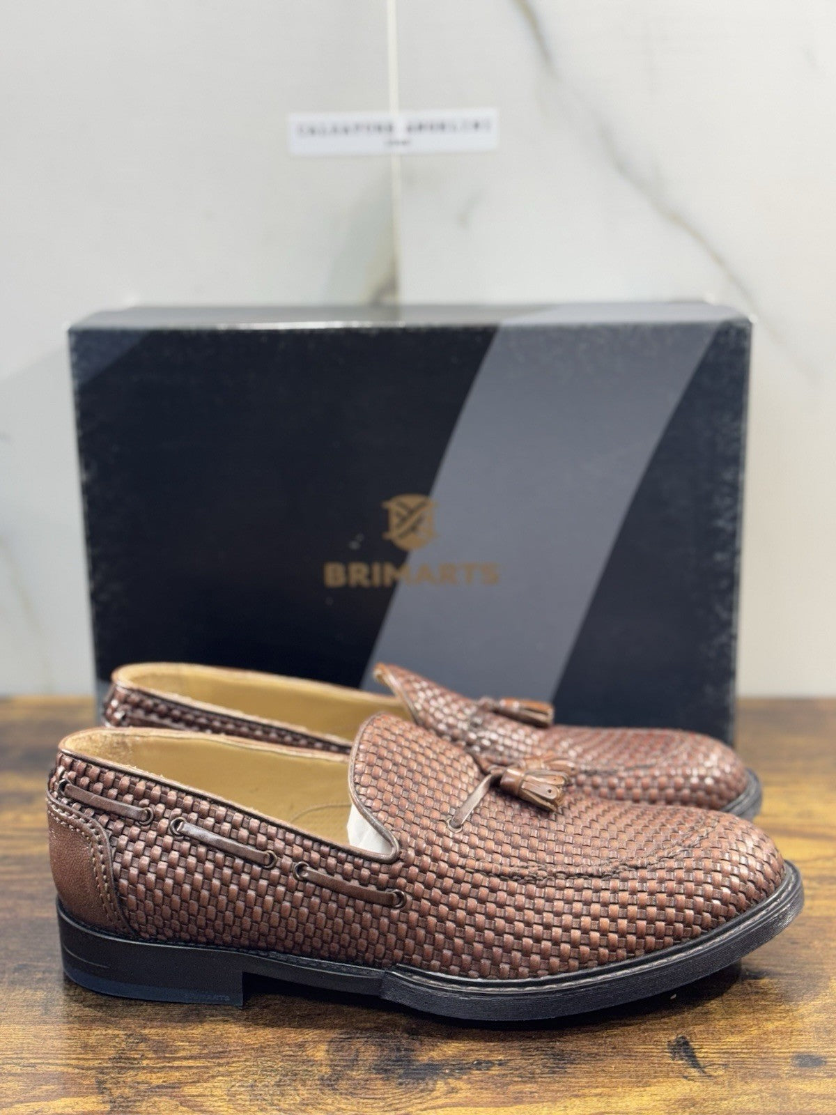 Brimarts Mocassino Uomo Intrecciato Pelle Cuoio 44