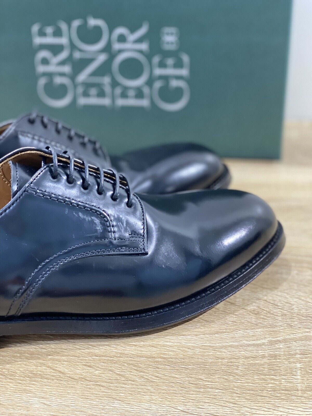 Green George derby nero in pelle polished luxury men  Doppio Cuoio 42