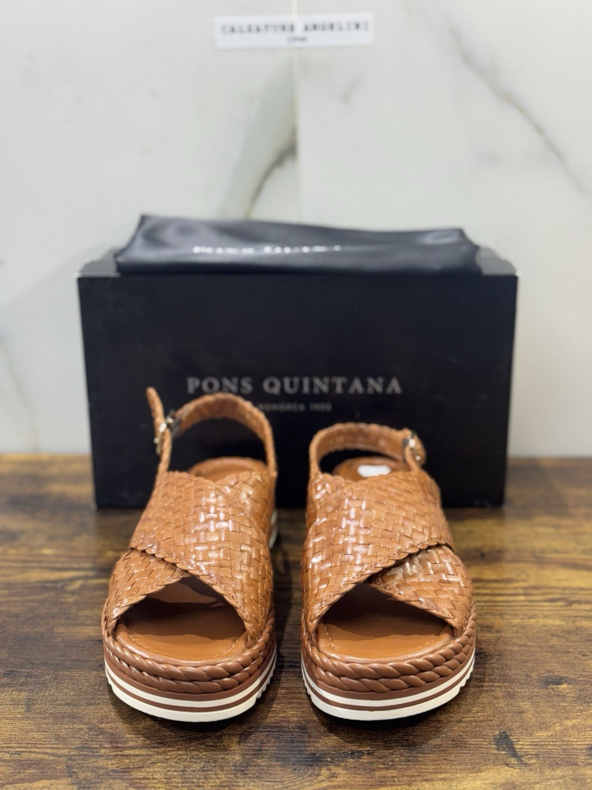Pons Quintana Sandalo Milan Donna   Pelle Cuoio  Handmade Con Zeppa 40