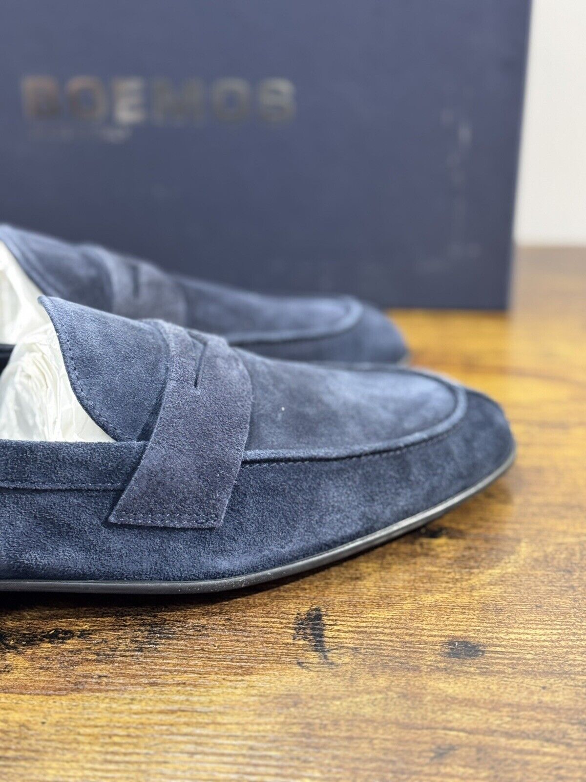 Boemos Mocassino Uomo Fondo Gomma Extra Light Suede Blu     Made In Italy 40