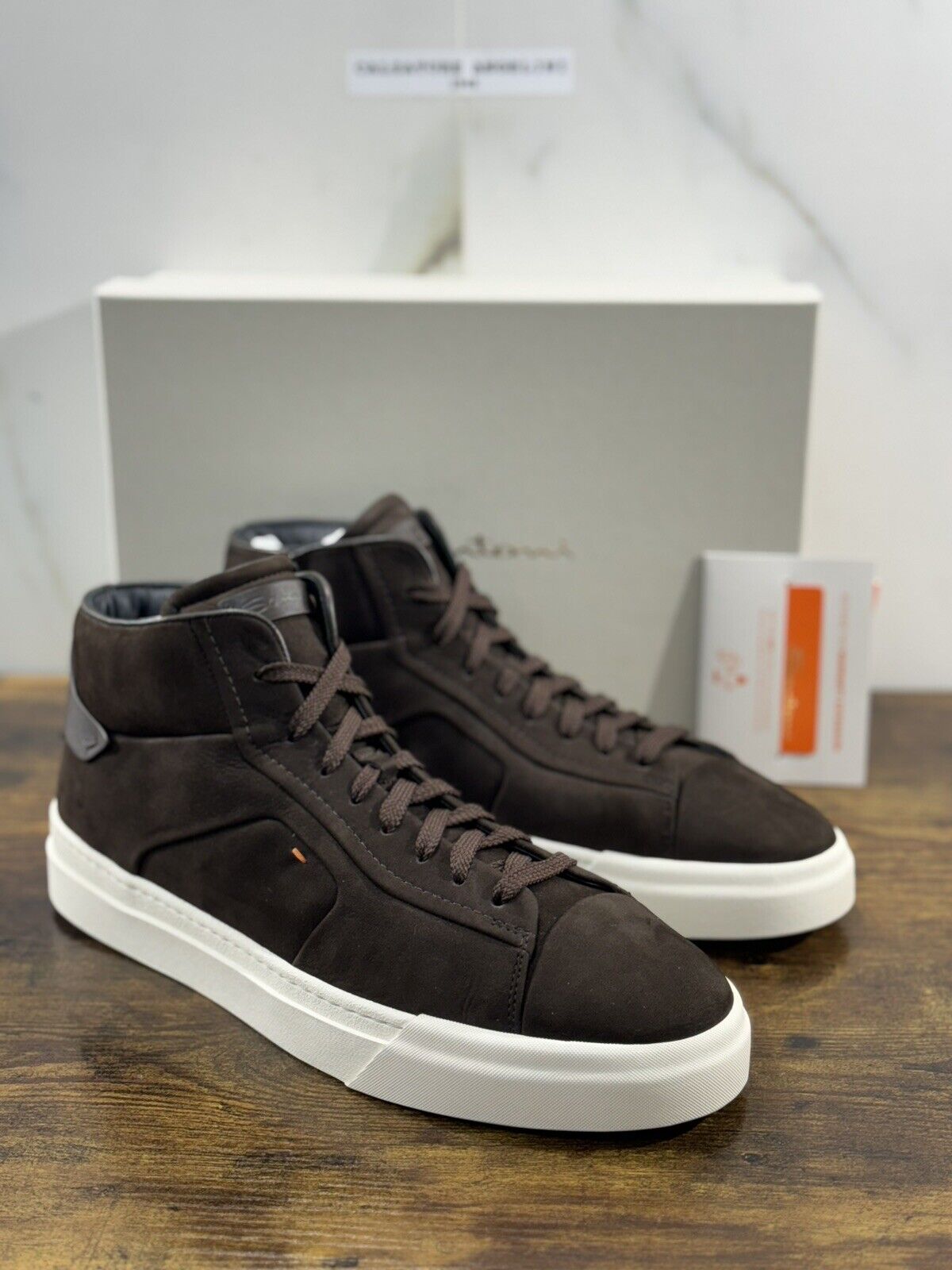 Santoni Sneaker Uomo High Top  Pelle Marrone  Luxury Men Santoni Shoes Icon 45.5