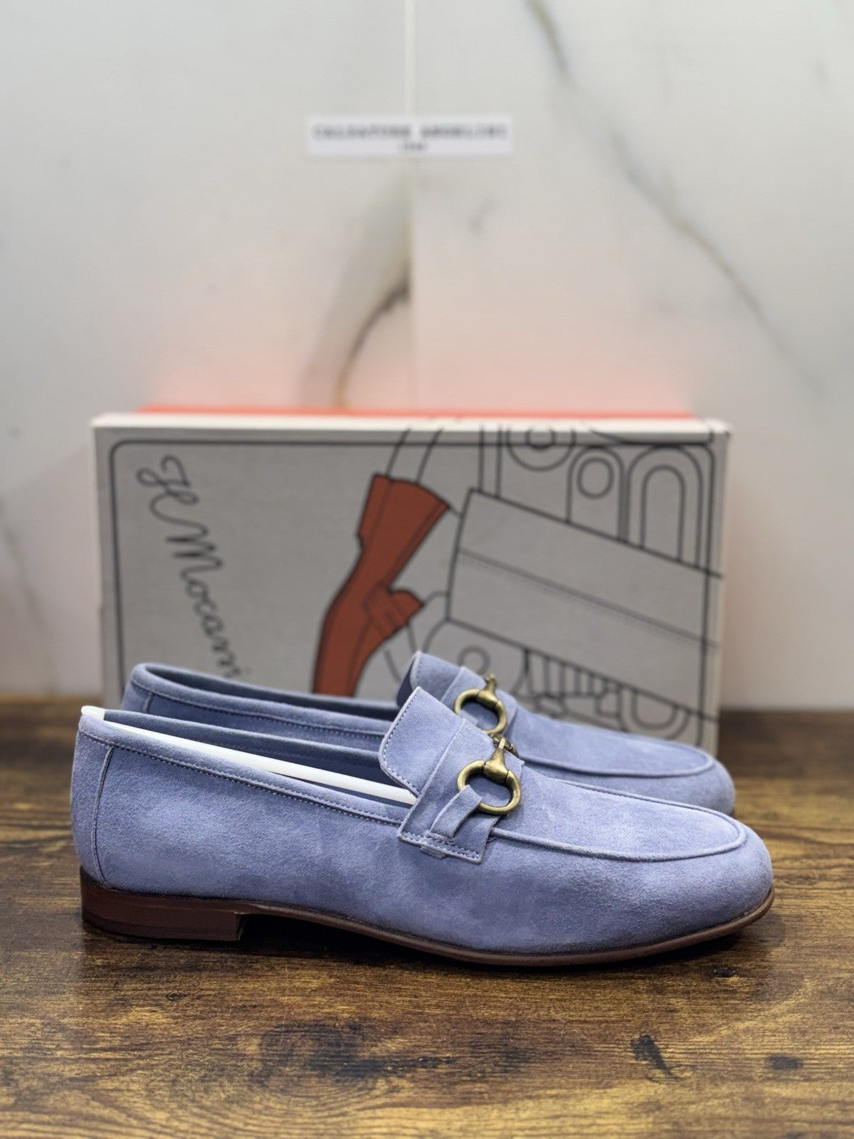 Il Mocassino Tasca Scarpa Suede Light Blu 100% Fatta In Italia Mocassino Uomo 44