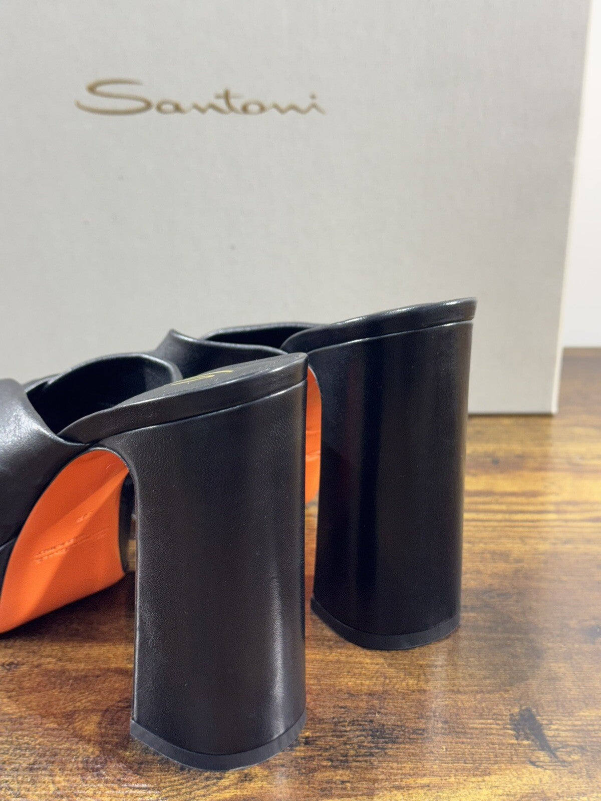 Santoni Sandalo Donna In Pelle Nero  Super Soft Luxury Woman Shoe 39