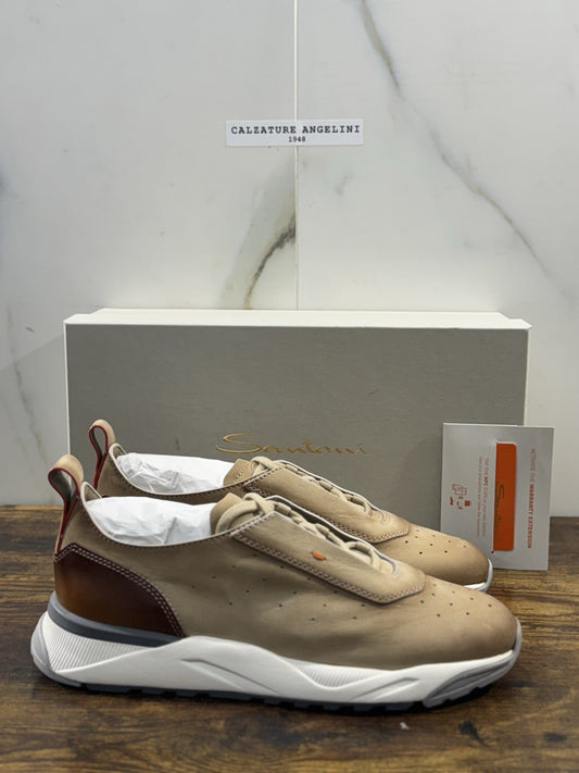 Santoni Sneaker Pelle Nabuk Beige Luxury Men Santoni Shoes Icon Uomo 41