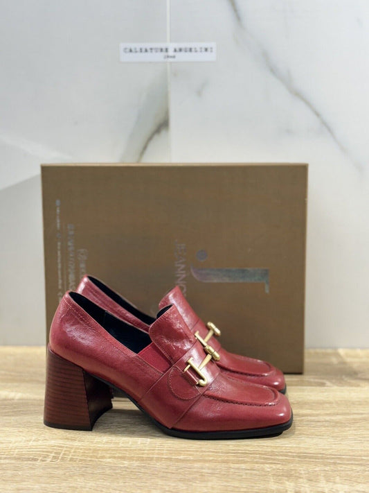 Jeannot Mocassino Donna Pelle Rosso Con Tacco Causal Loafer Jeannot 36