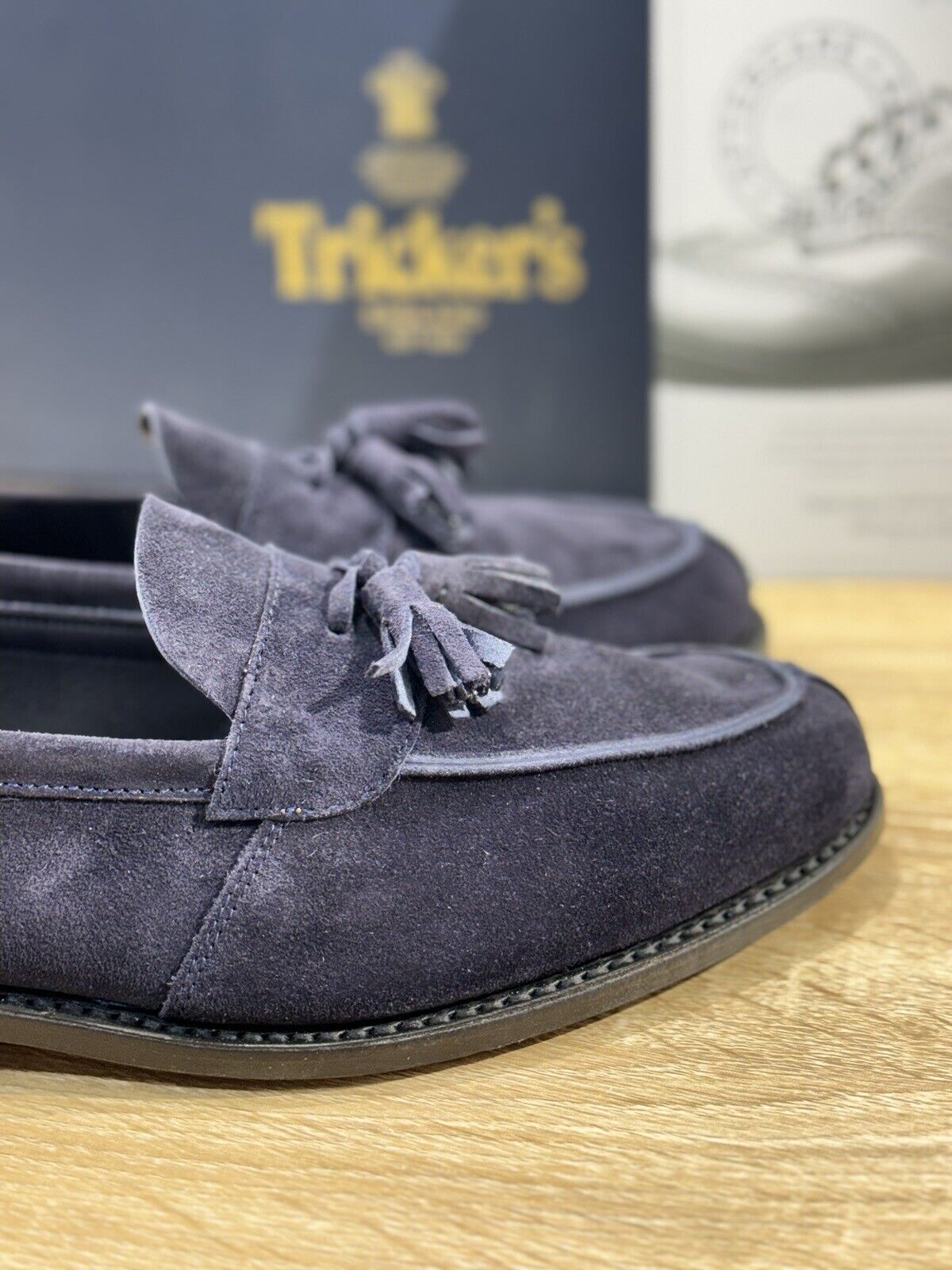 Tricker’s Tassel Loafers Tony Suede Castorino Blu Luxury Men Tricker’s 41.5