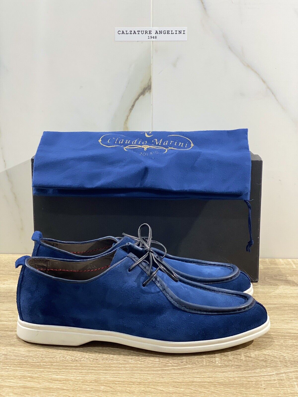 Claudio Marini Calzolaio Scarpa Uomo Suede Blu Derby Luxury Handmade 40