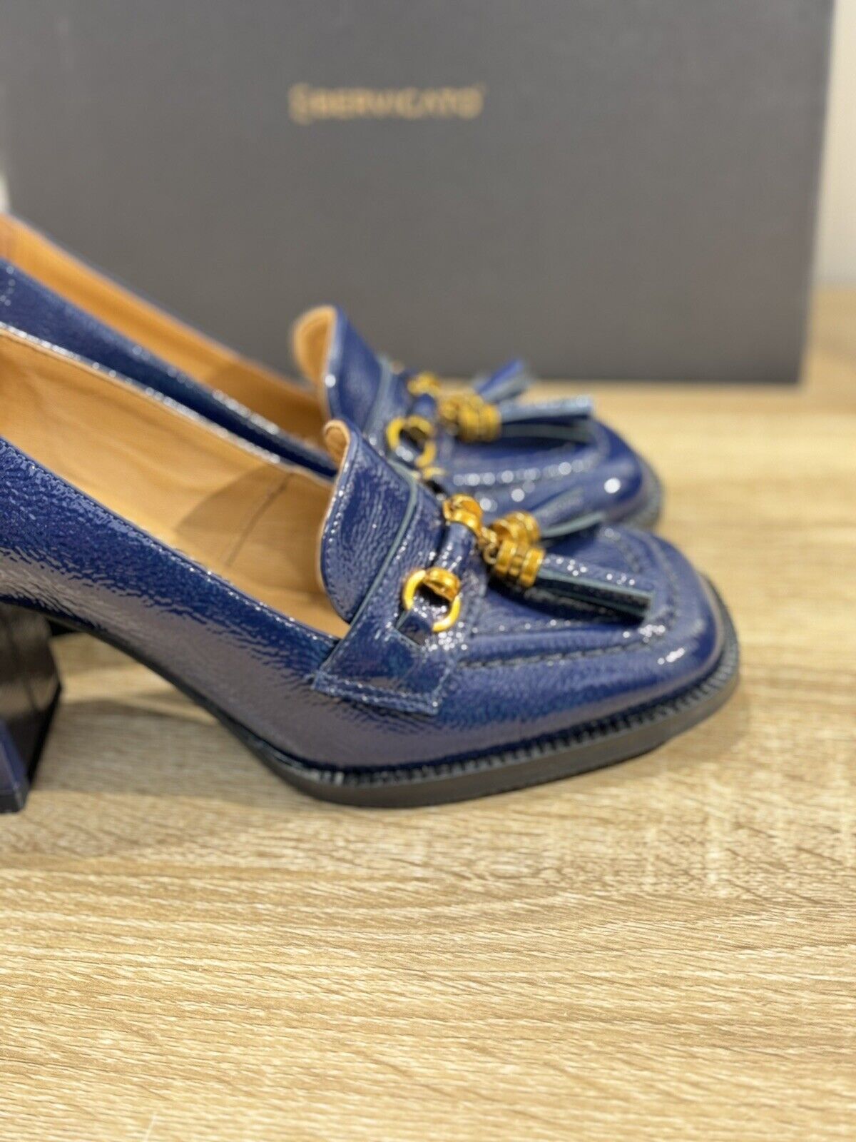 Angelo Bervicato Mocassino Donna Naplak Blu Con Tacco Made In Italy 36