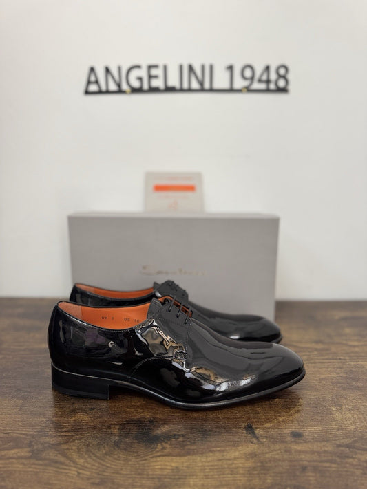 Santoni Stringata In Pelle Vernice Nera  Luxury Scarpa Santoni Uomo 43