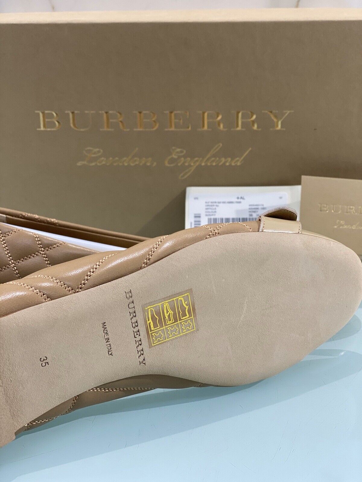 Ballerina Burberry Donna Avon Hsc In Pelle Beige Fondo Cuoio 35 Luxury Burberry