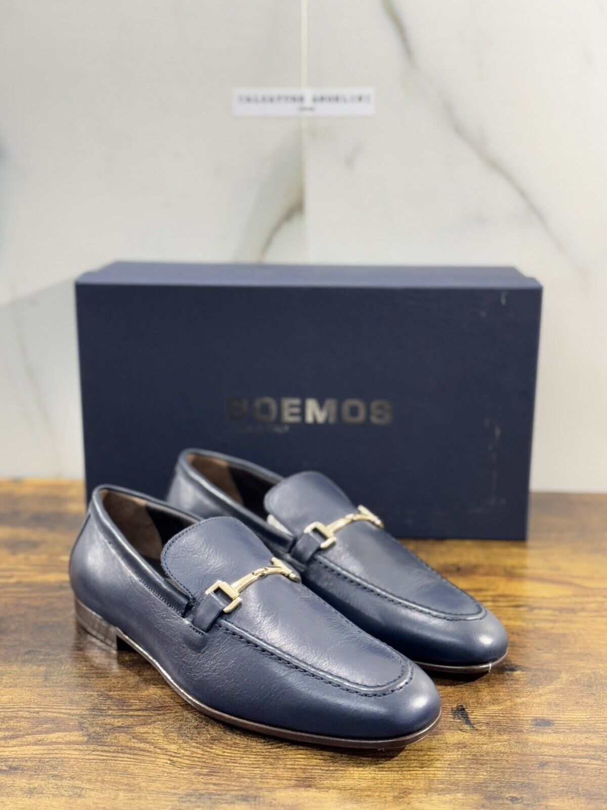 Boemos Mocassino Uomo Fondo  Cuoio Cucito  Pelle Blu        Made In Italy 43