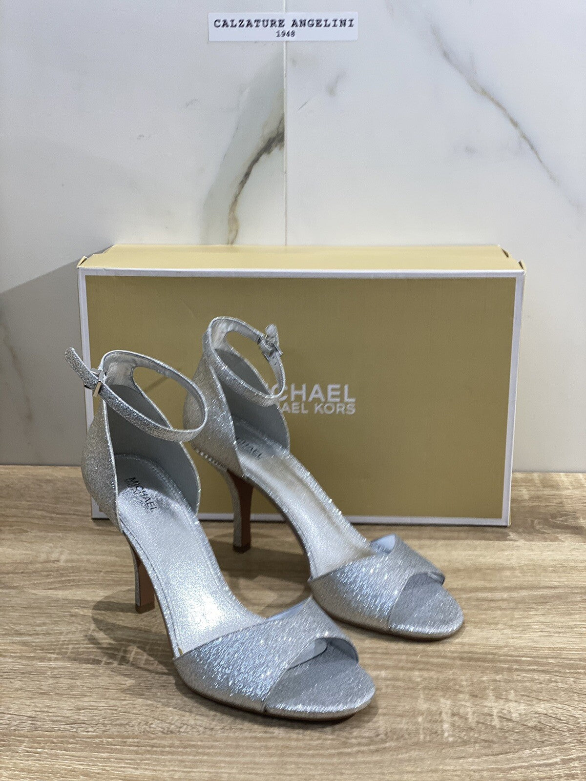 Michael Kors sandalo donna malinda silver glitter tacco luxury 39.5