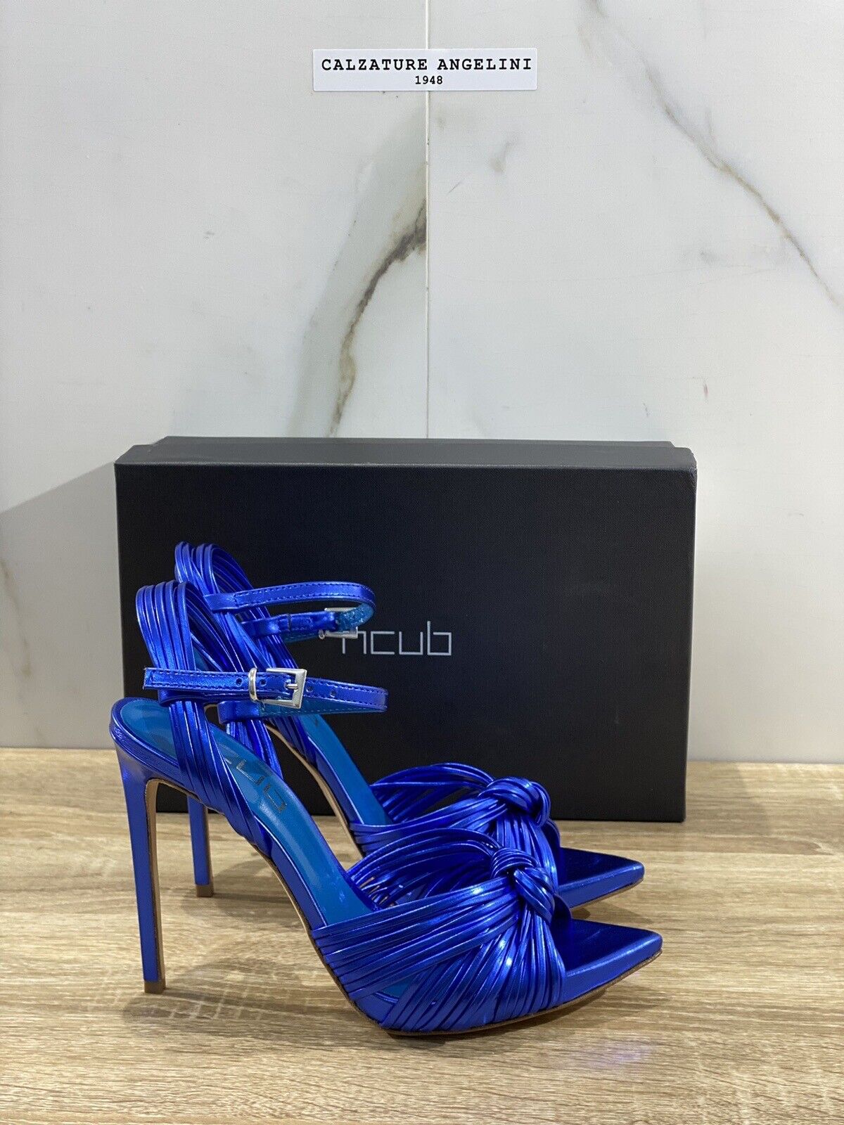 NCUB Sandalo Donna Modello Aura Pelle Blu Laminato Luxury Woman Sandal 37