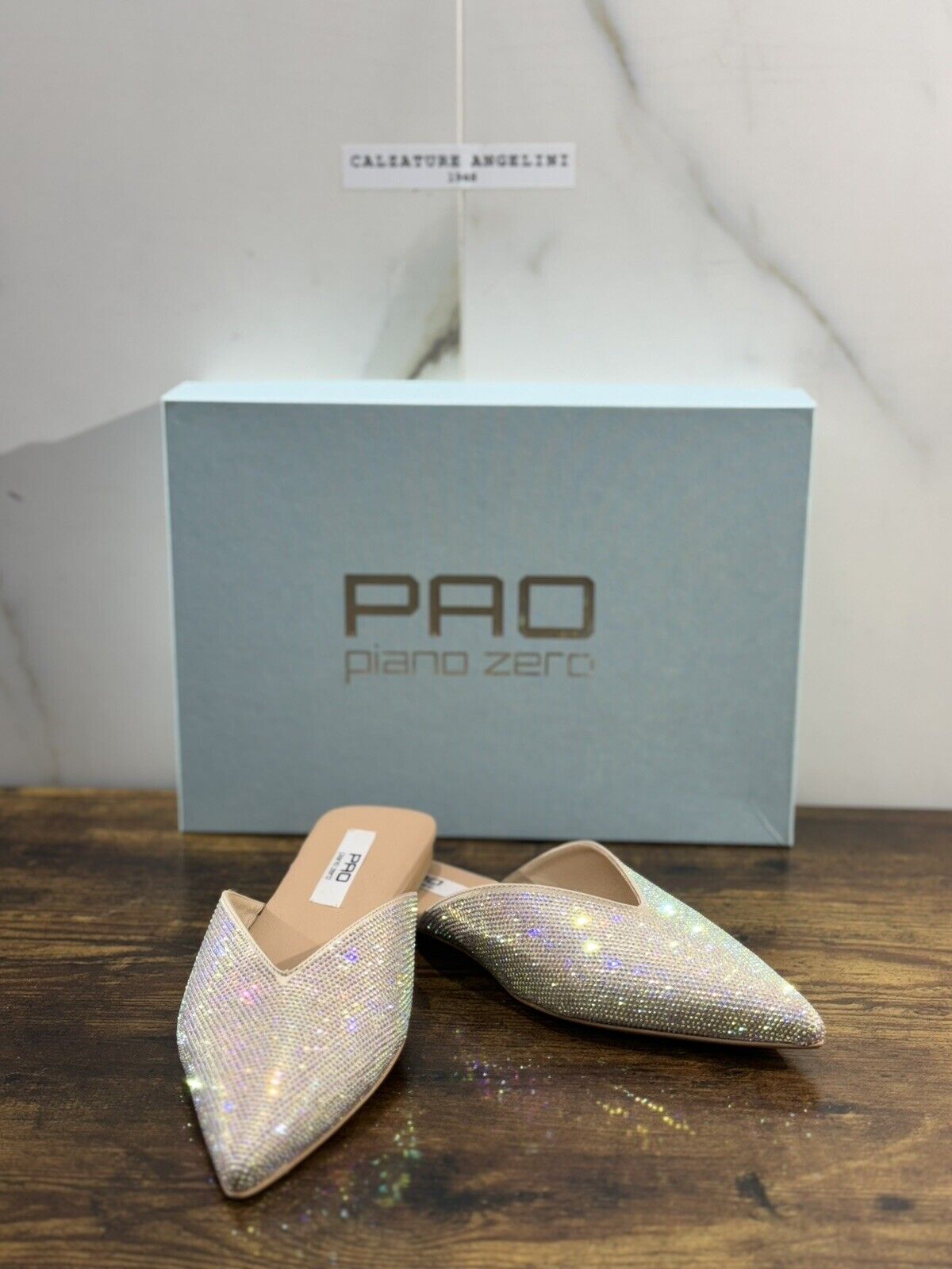 Pao Piano Zero Ciabatta Sabot Strass  Donna Pelle Nude  Made In Italy 40