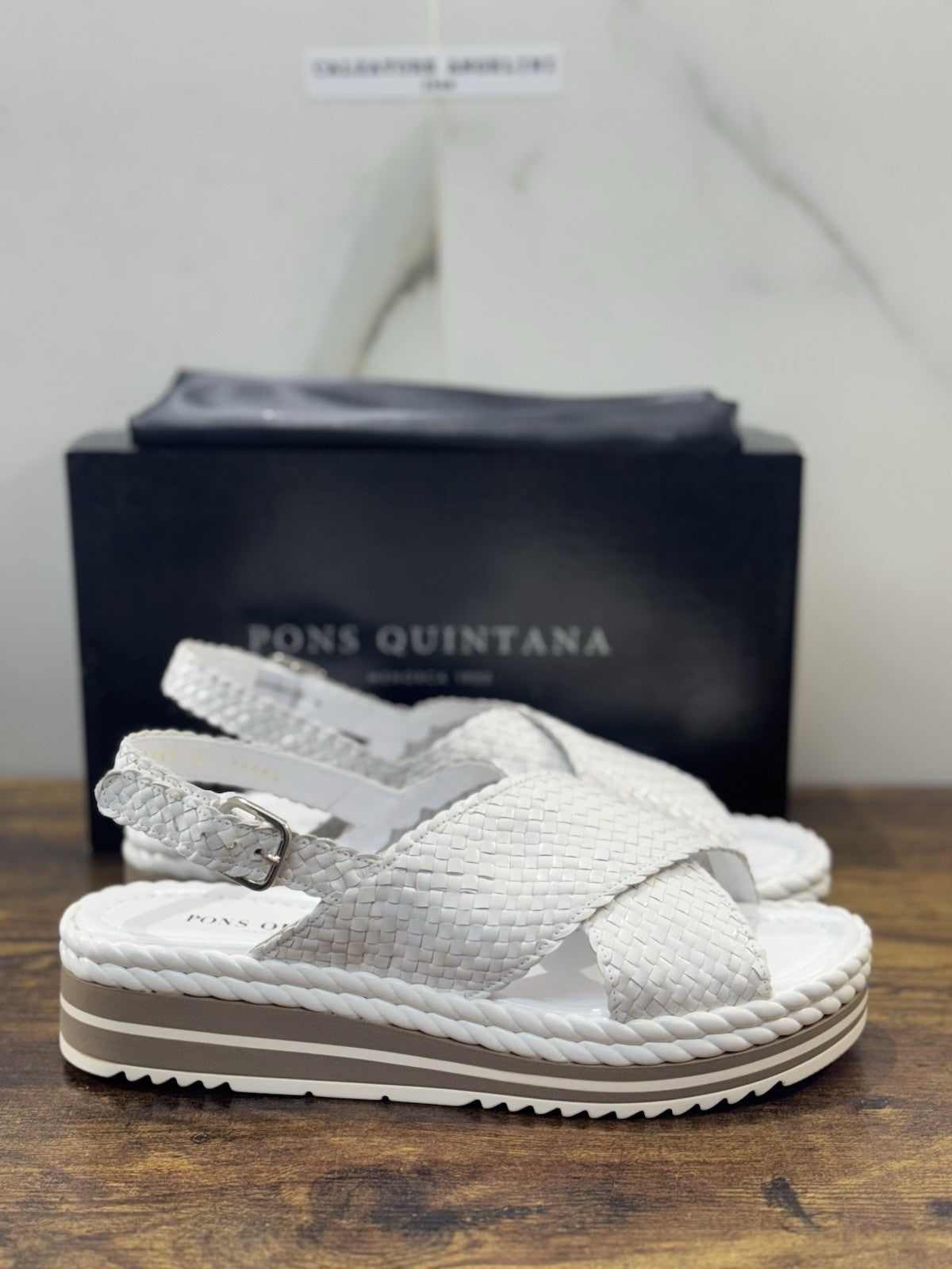 Pons Quintana Sandalo Milan Donna   Pelle Bianco    Handmade Con Zeppa 40