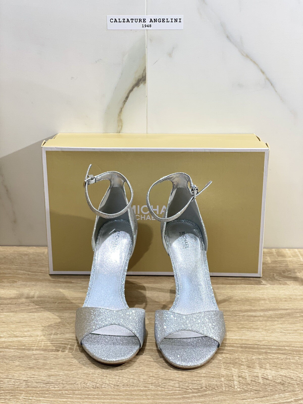Michael Kors sandalo donna malinda silver glitter tacco luxury 39.5