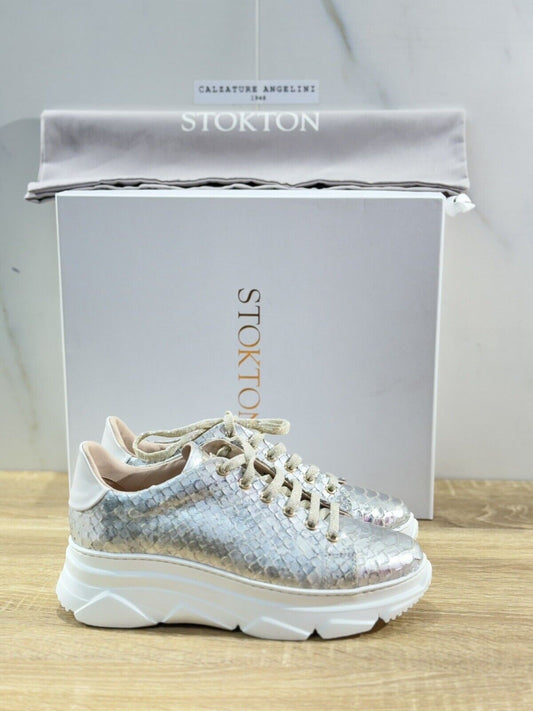 Stokton Sneaker Donna Pelle Silver  Extra Light Made In Italy 36